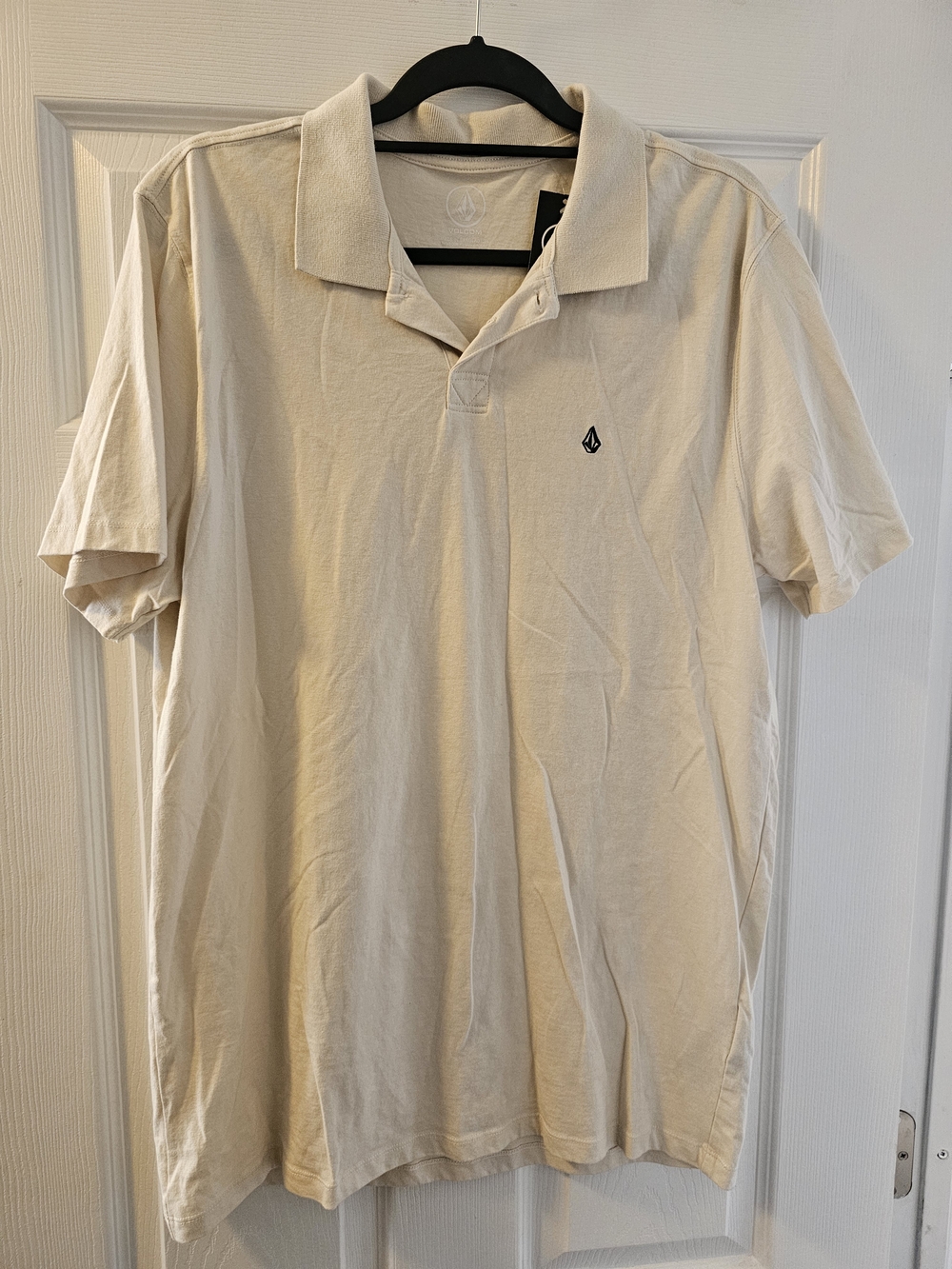 Volcom Men's Polo in Light Cream with Navy Logo